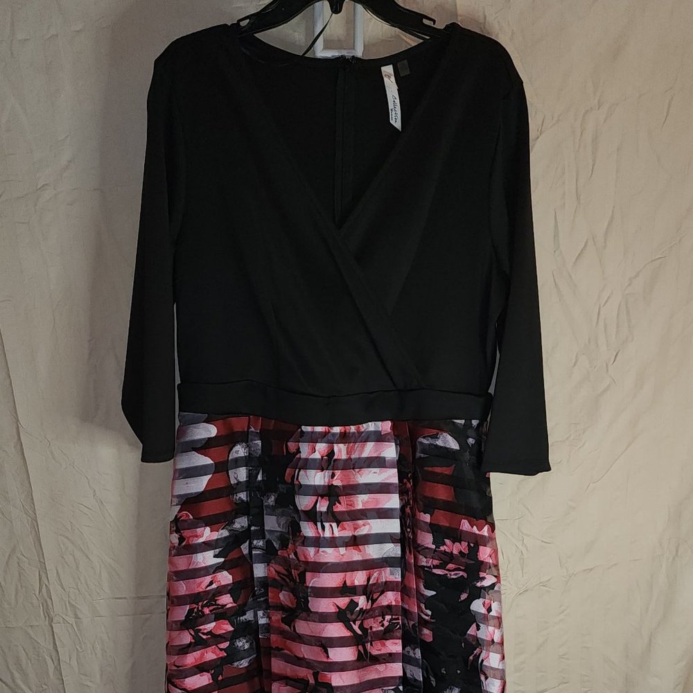 NY Collection Sheer Floral Striped Dress women plus size 1X - Picture 2 of 11